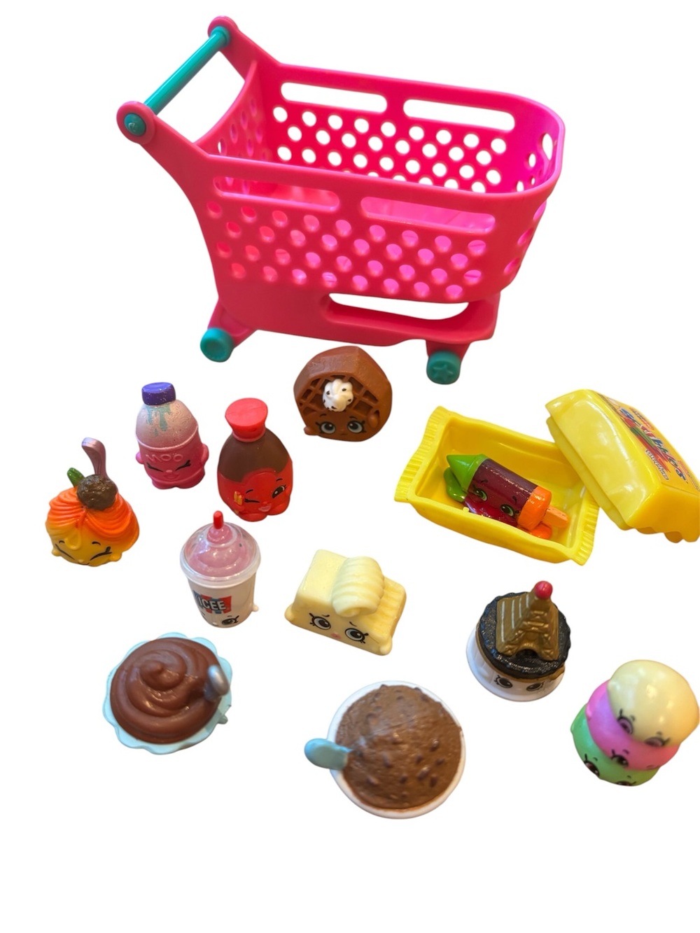 Shopkins Assorted Collectible Figurines and Shopping Cart Y2K